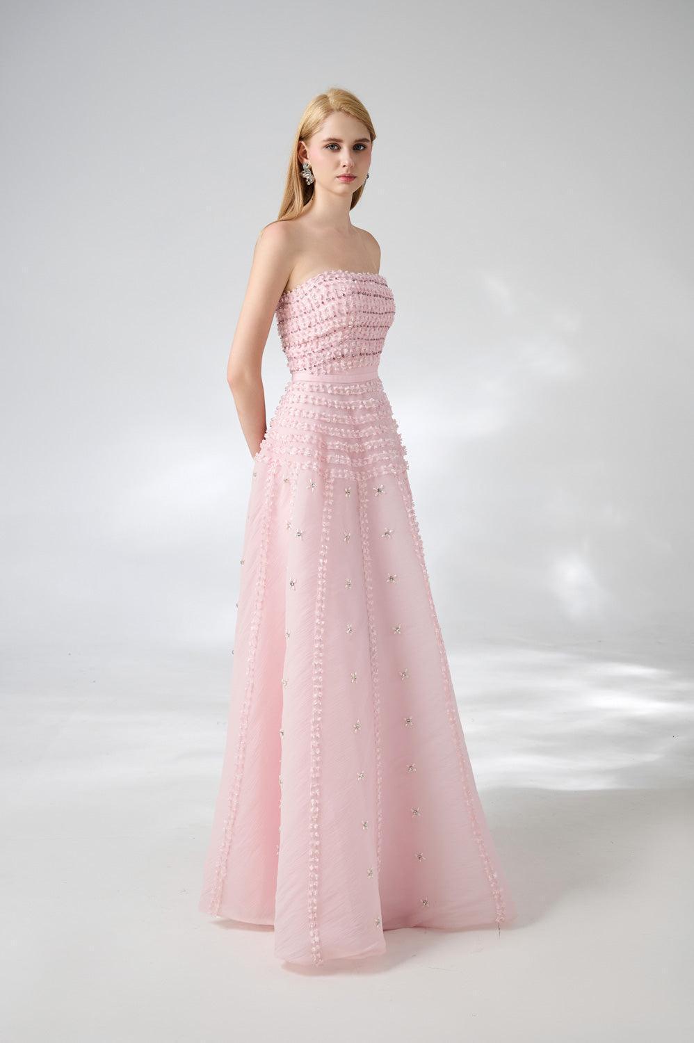 Cline Strapless Stone Organza Floor Length Dress - MEAN BLVD
