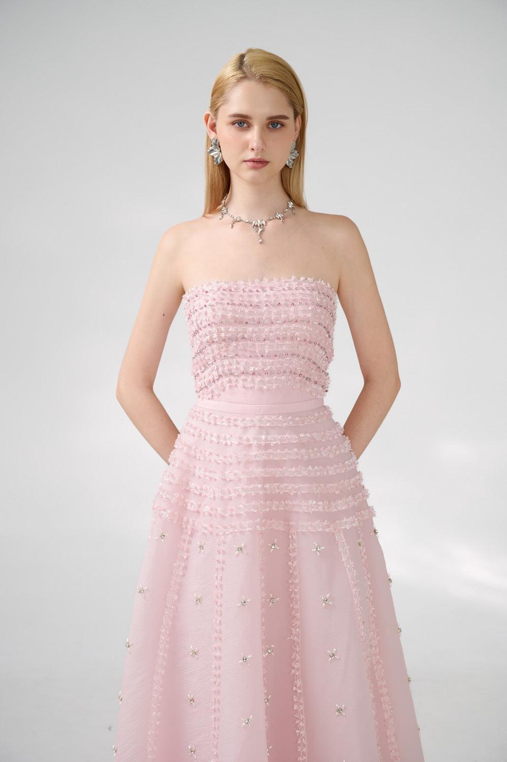Cline Strapless Stone Organza Floor Length Dress - MEAN BLVD