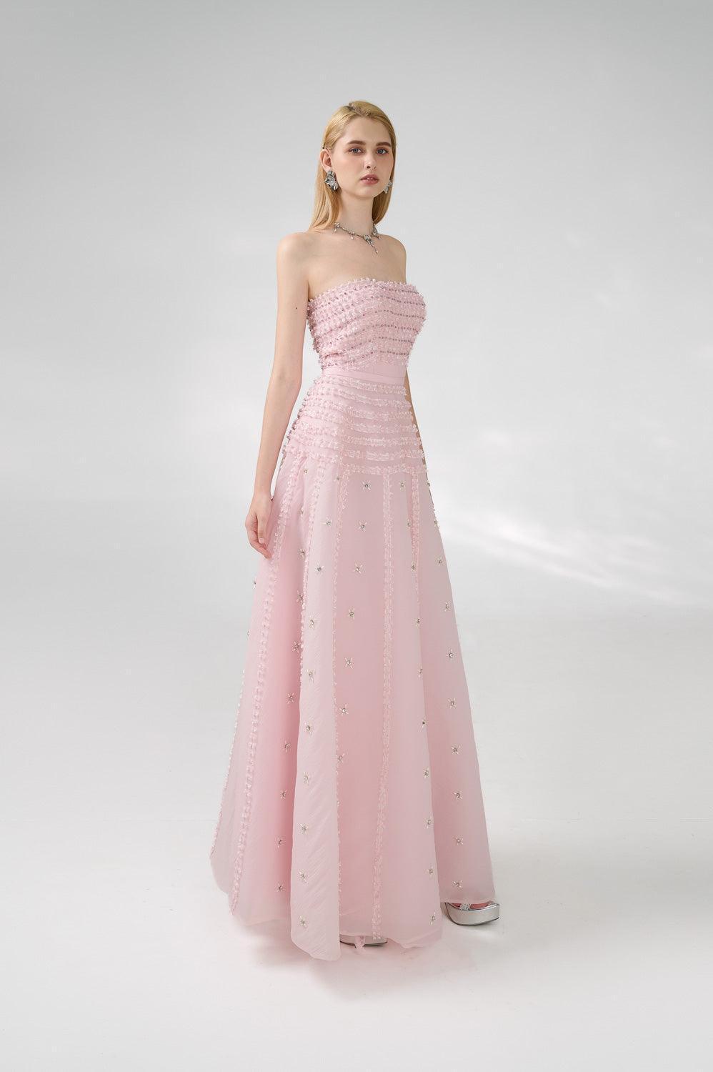 Cline Strapless Stone Organza Floor Length Dress - MEAN BLVD