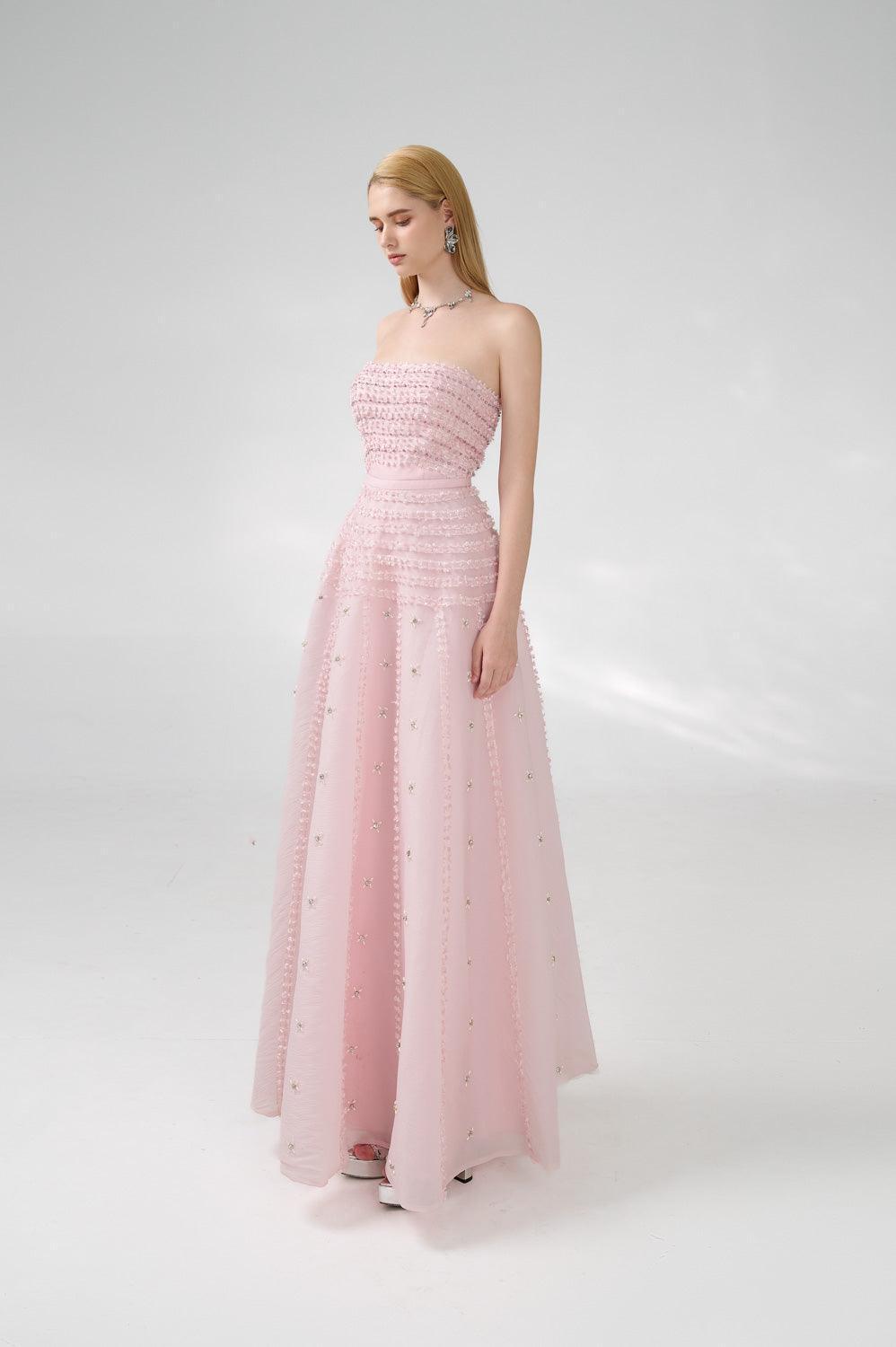 Cline Strapless Stone Organza Floor Length Dress - MEAN BLVD