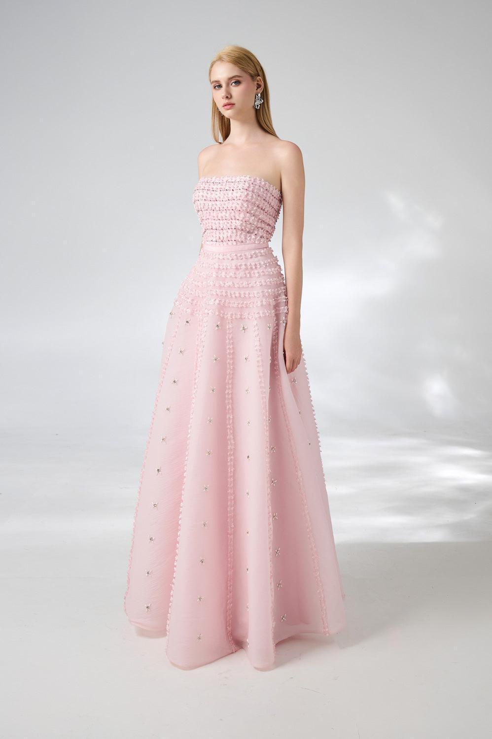 Cline Strapless Stone Organza Floor Length Dress - MEAN BLVD