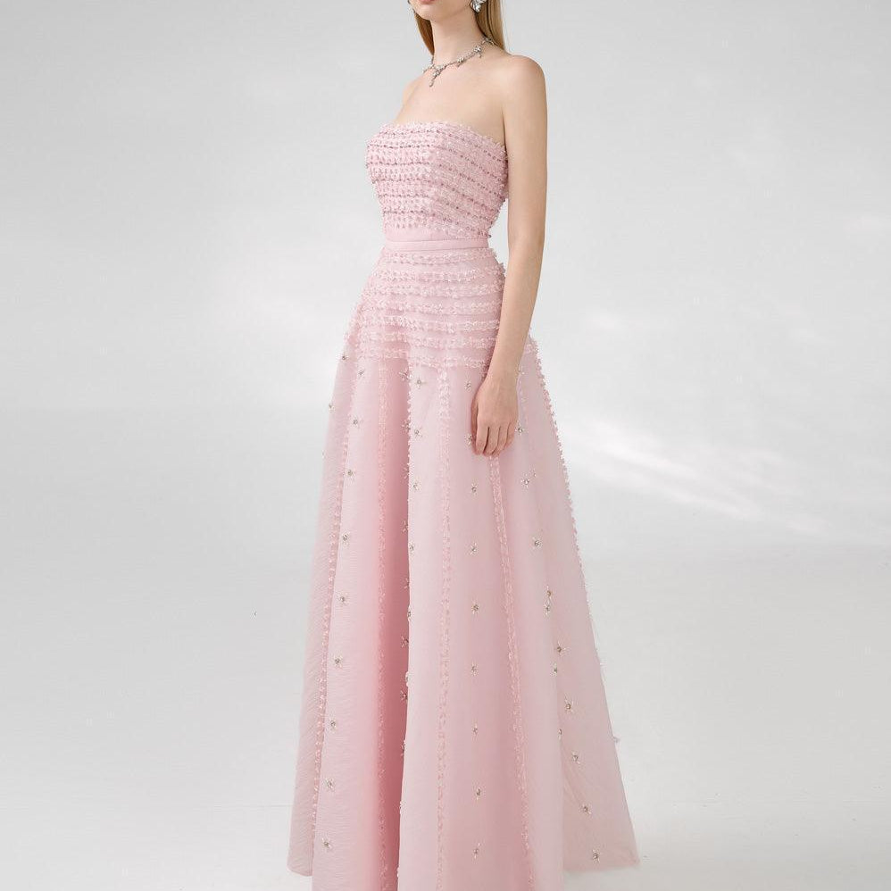 Cline Strapless Stone Organza Floor Length Dress - MEAN BLVD