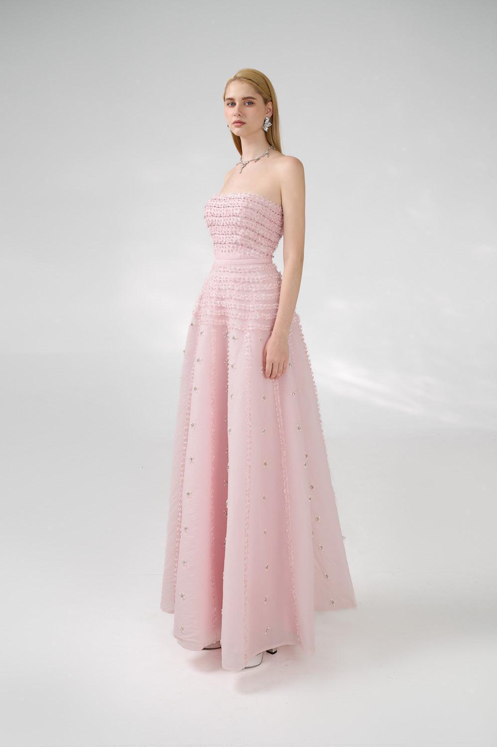 Cline Strapless Stone Organza Floor Length Dress - MEAN BLVD