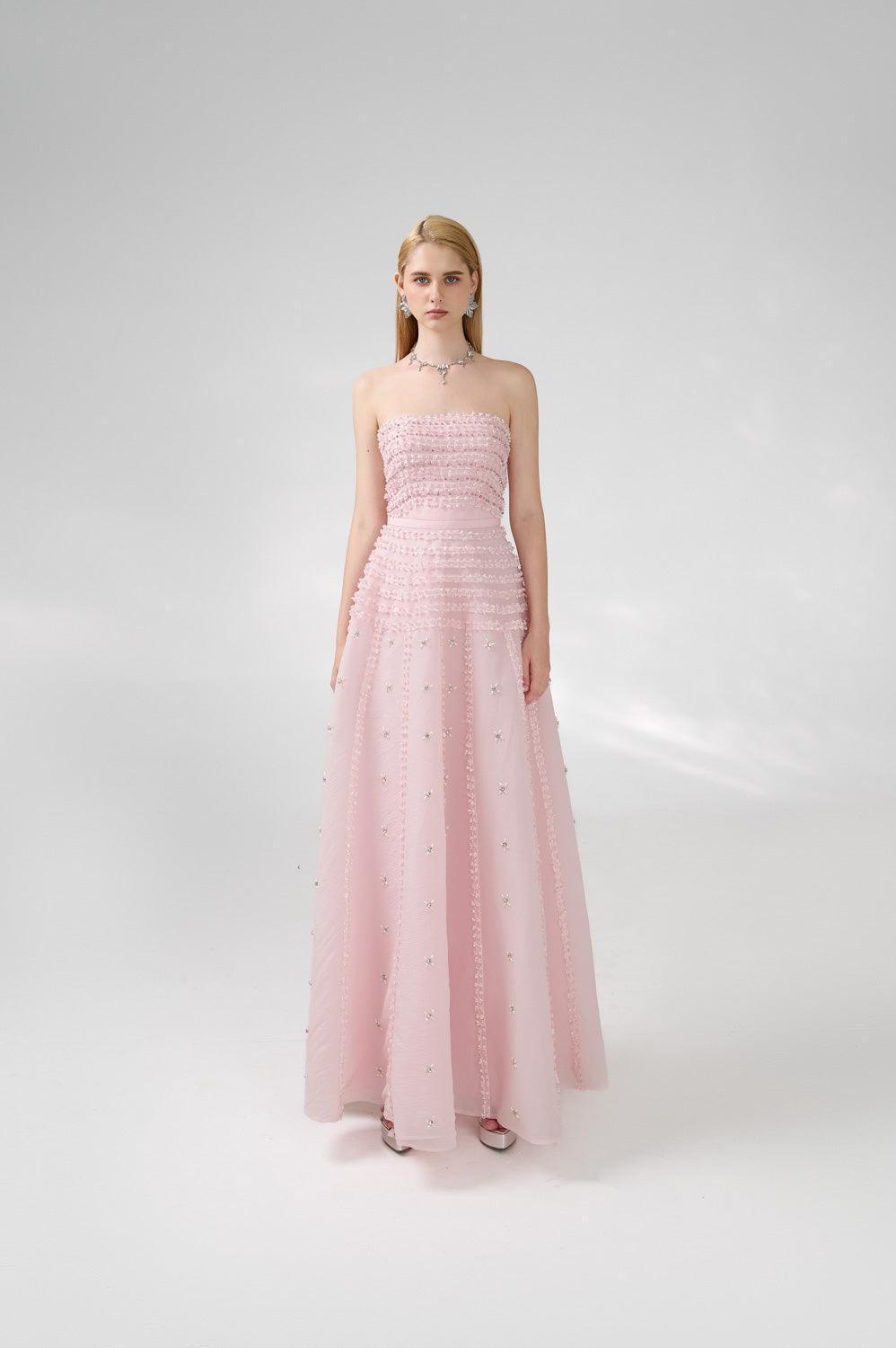 Cline Strapless Stone Organza Floor Length Dress - MEAN BLVD