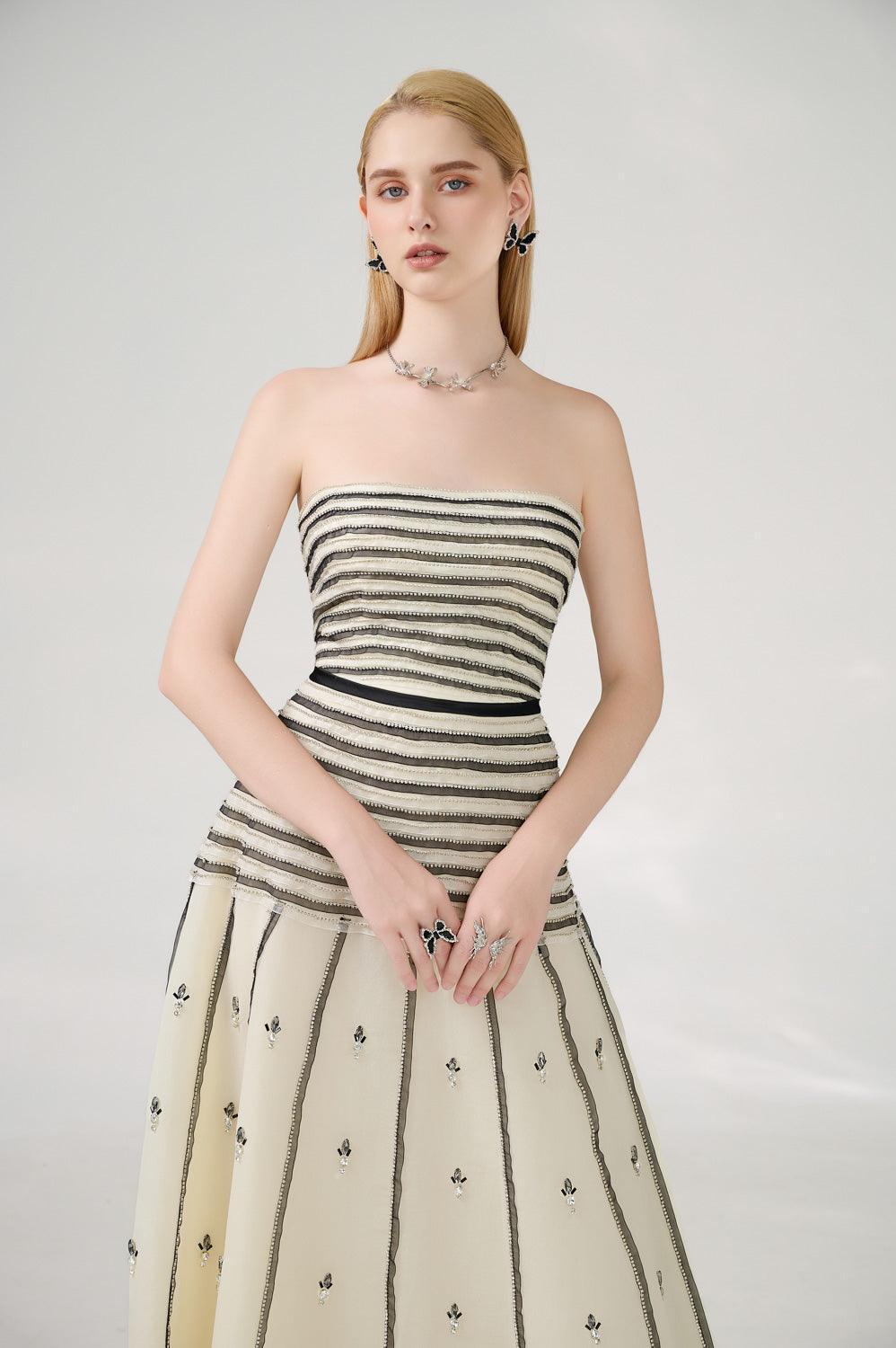 Cline Strapless Stone Organza Floor Length Dress - MEAN BLVD
