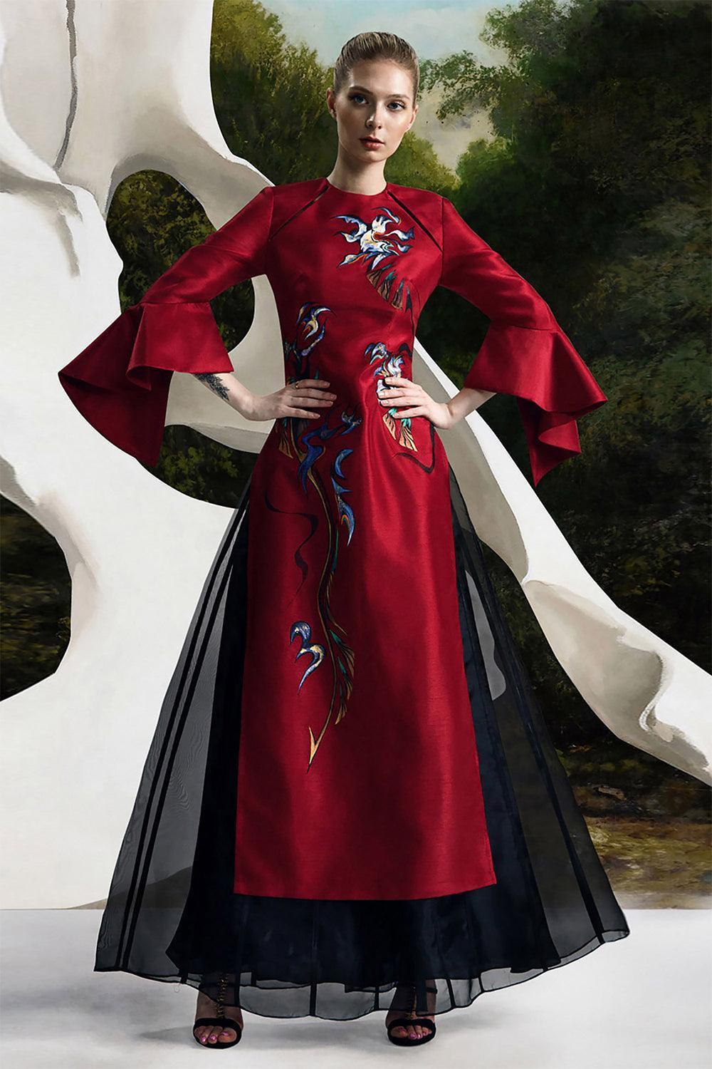 Clouds Sheath Round Neck Zibeline Calf Length Ao Dai - MEAN BLVD