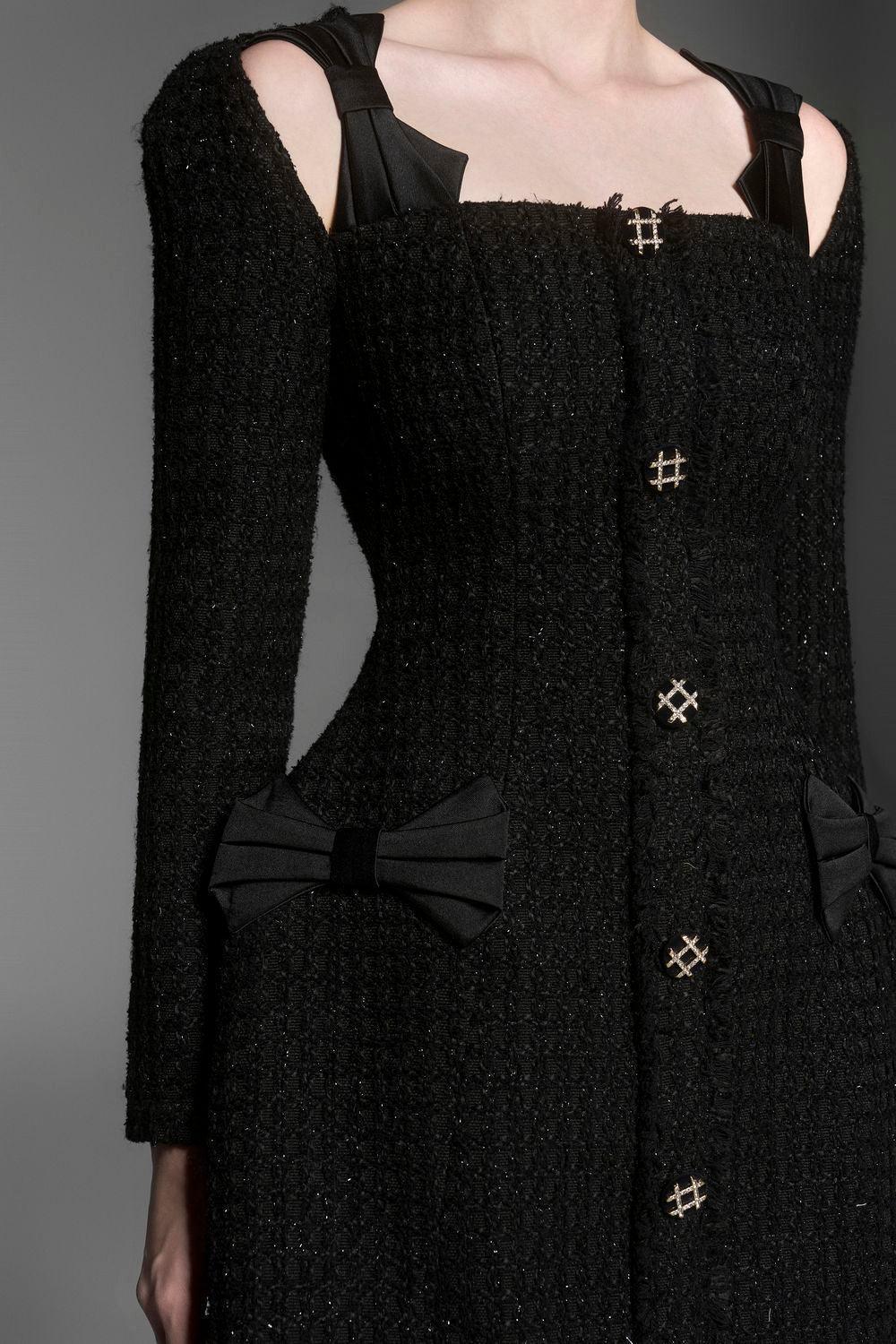 L’aubeblanc Tweed Wrap Dress Black Women's Coco A-line Cut-Out Tweed Mini Dress XS/S/M/L/XL