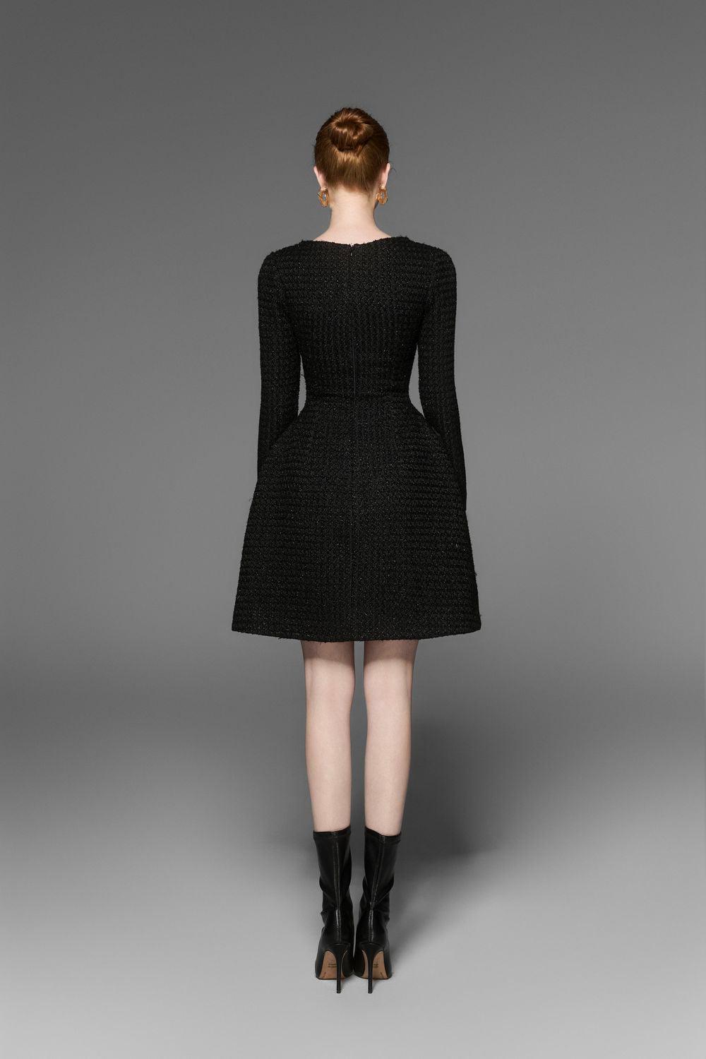L’aubeblanc Tweed Wrap Dress Black Women's Coco A-line Cut-Out Tweed Mini Dress XS/S/M/L/XL