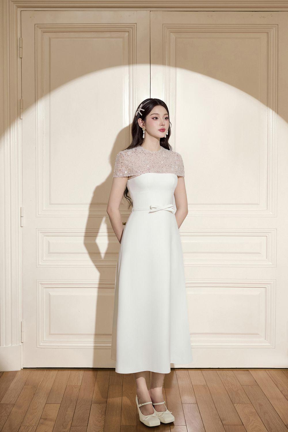 Coco A-line Round Neck Cotton Lace Midi Dress - MEAN BLVD