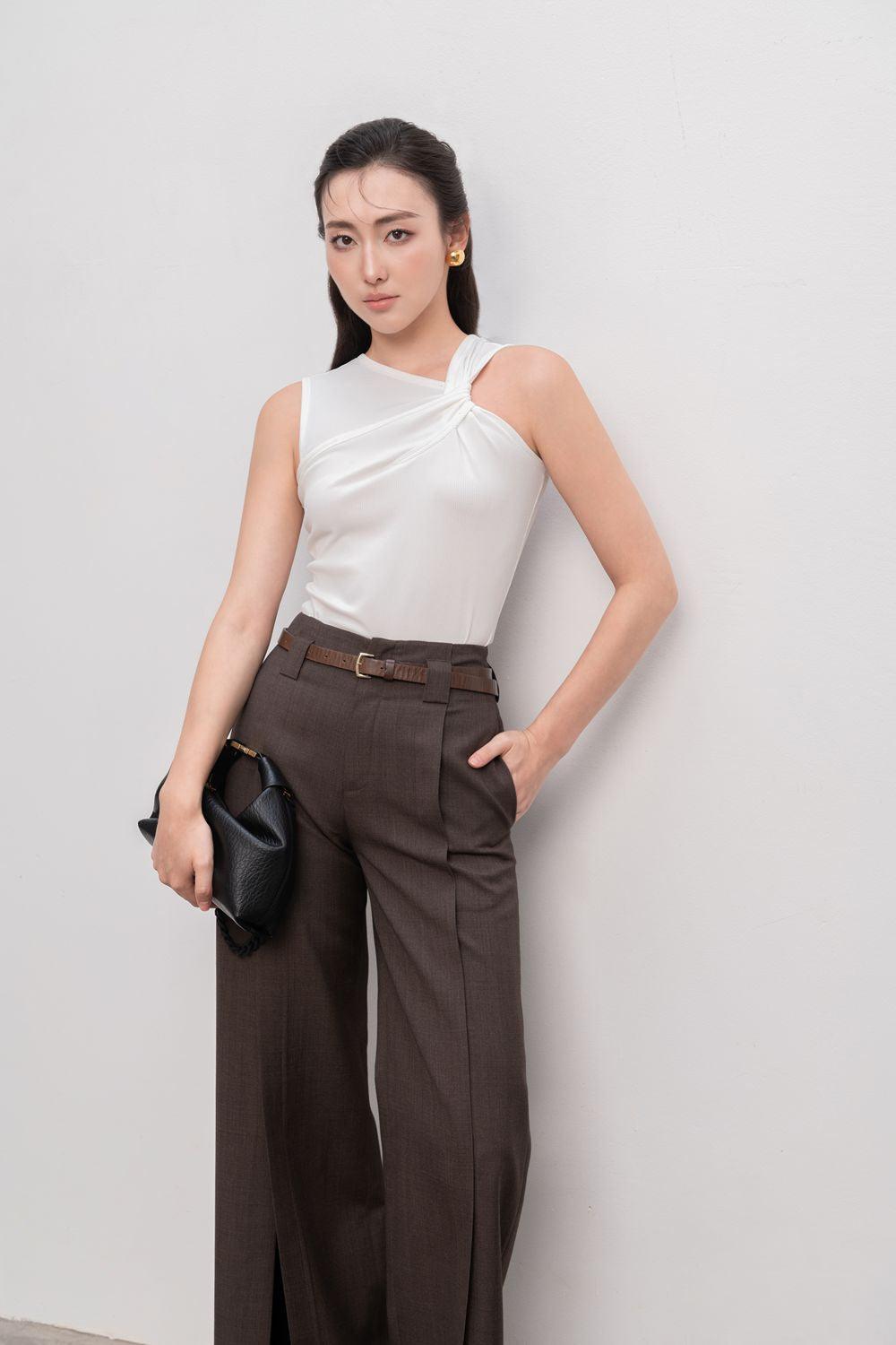 Colette Bodycon Asymmetric Neck Cotton Top - MEAN BLVD