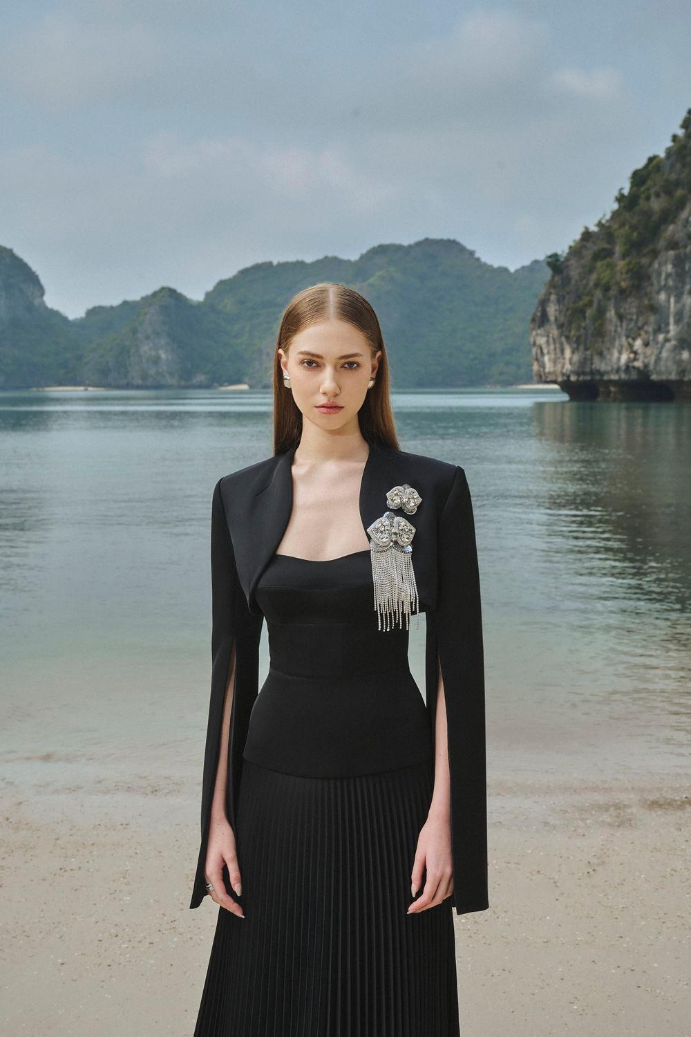 Colette Pleated Slit Sleeved Taffeta Maxi Set - MEAN BLVD