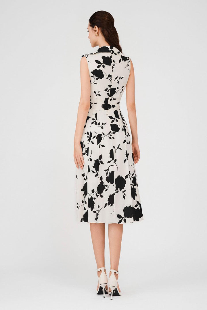 Colette Pleated V-Neck Silk Calf Length Dress - MEAN BLVD