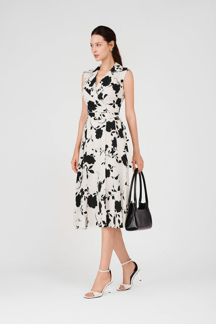 Colette Pleated V-Neck Silk Calf Length Dress - MEAN BLVD