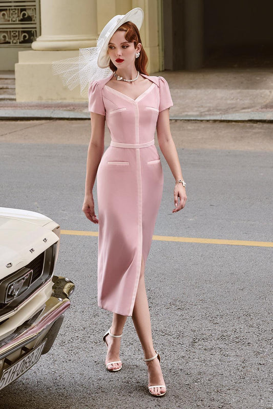 Colette Slit V-Neck Twill Midi Dress - MEAN BLVD