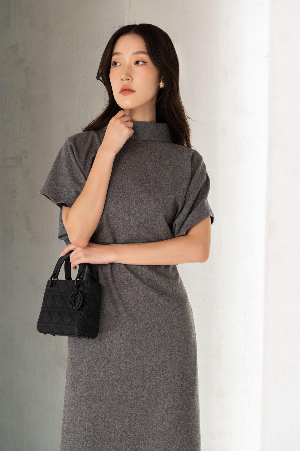 slim fit dress slacks Batwing Long Sleeve Casual Comfort Midi Dress with Pockets Black / One Size main image 0