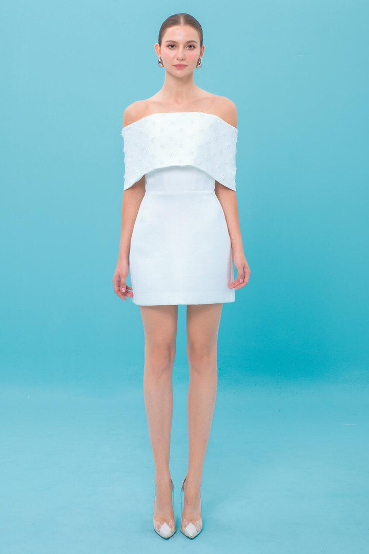 Collins A-line Off-Shoulder Burlap Mini Dress - MEAN BLVD