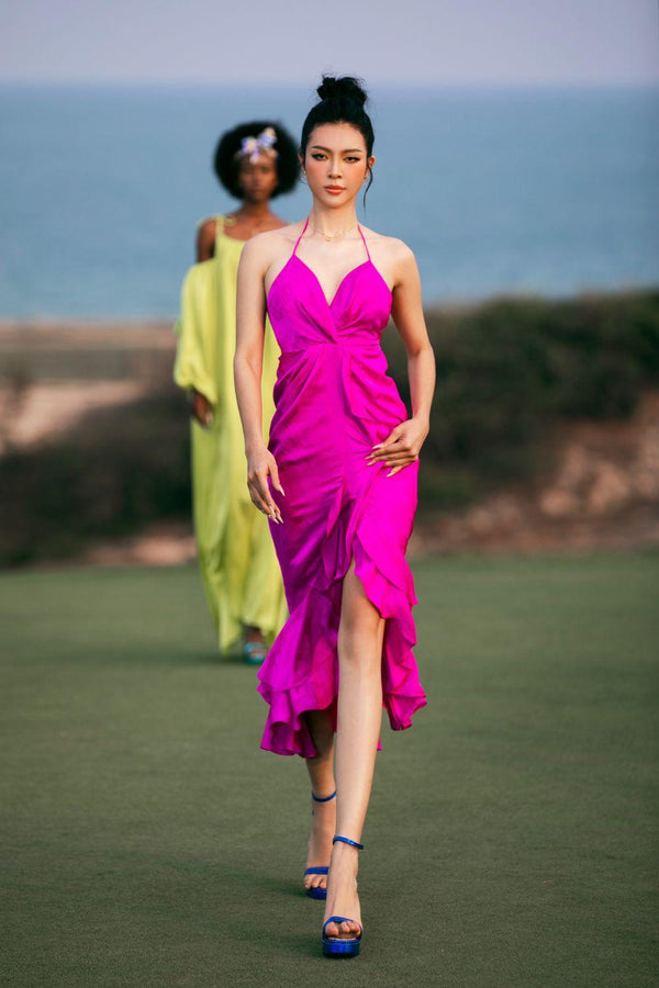 Collins Slit Ruffle Layer Silk Midi Dress - MEAN BLVD