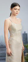 Comma Slit One Shoulder Brocade Calf Length Dress - MEAN BLVD