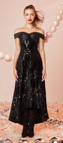 Confetti A-line Off-Shoulder Velvet Ankle Length Dress - MEAN BLVD