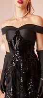 Confetti A-line Off-Shoulder Velvet Ankle Length Dress - MEAN BLVD