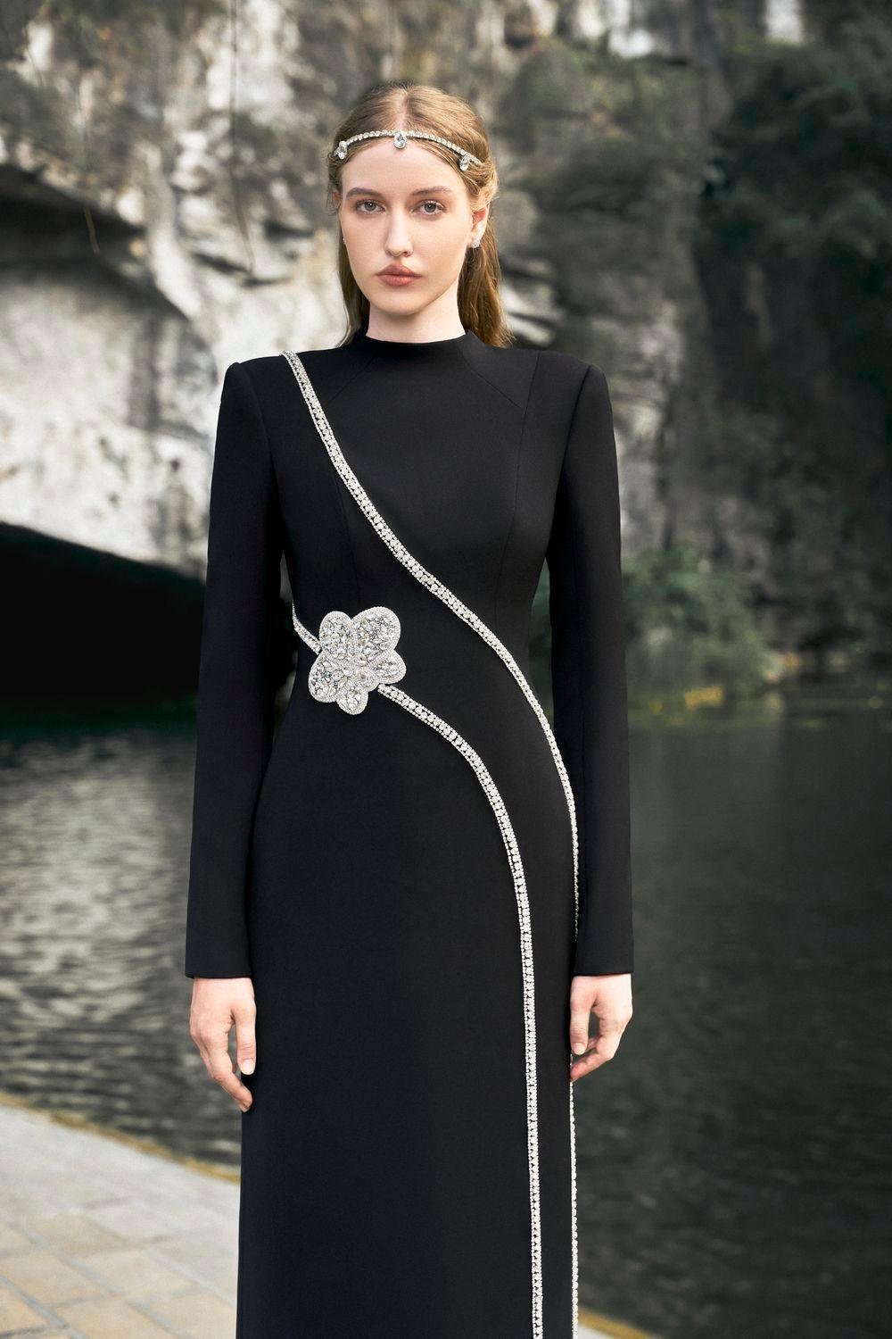 Women's Convoy A-line Stone Velvet Floor Length Dress XS/S/M/L/XL/Black/MEAN BLVD L / Black Women's Convoy A-line Stone Velvet Floor Length Dress XS/S/M/L/XL/Black/MEAN BLVD L / Black