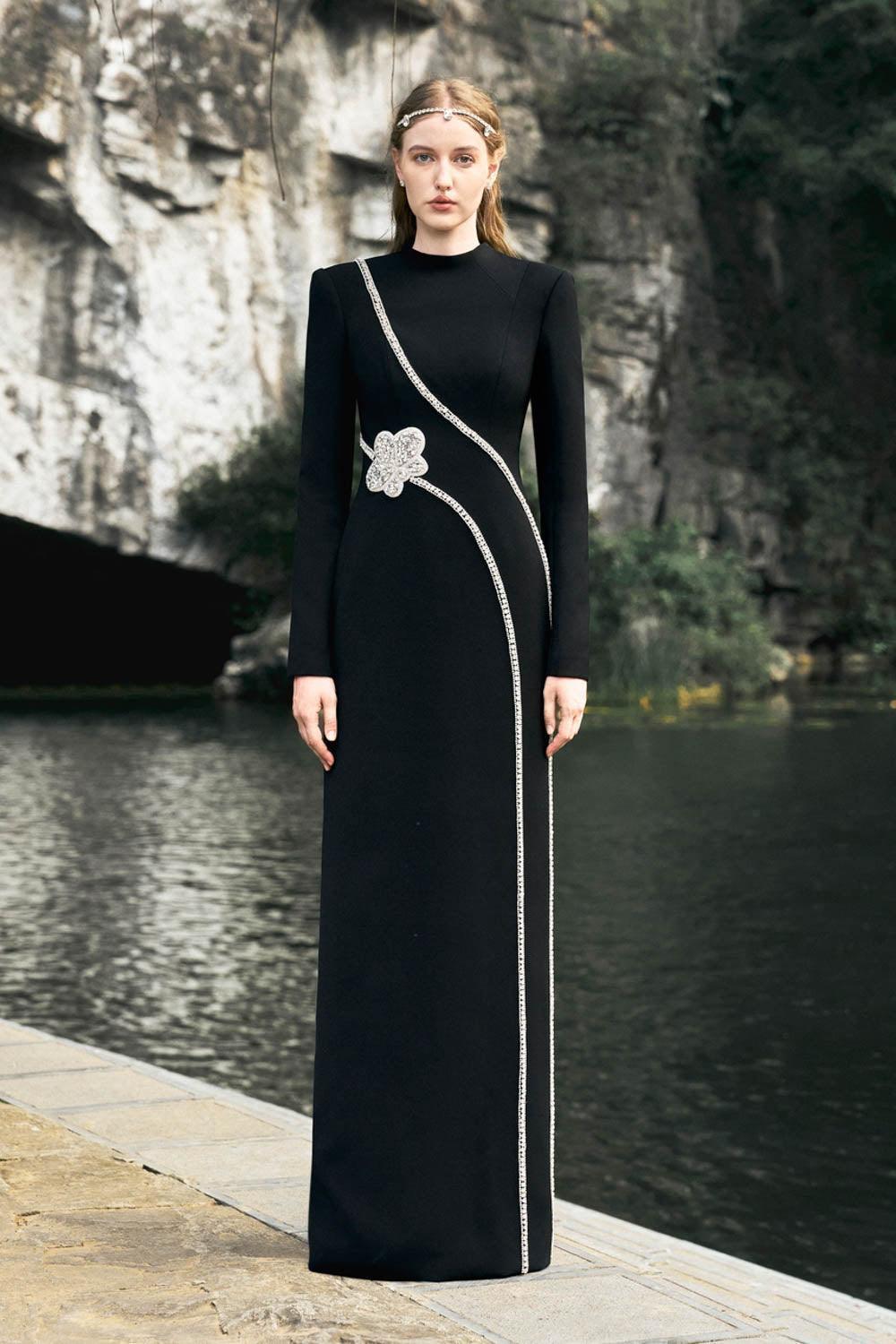 Convoy A-line Stone Velvet Floor Length Dress - MEAN BLVD