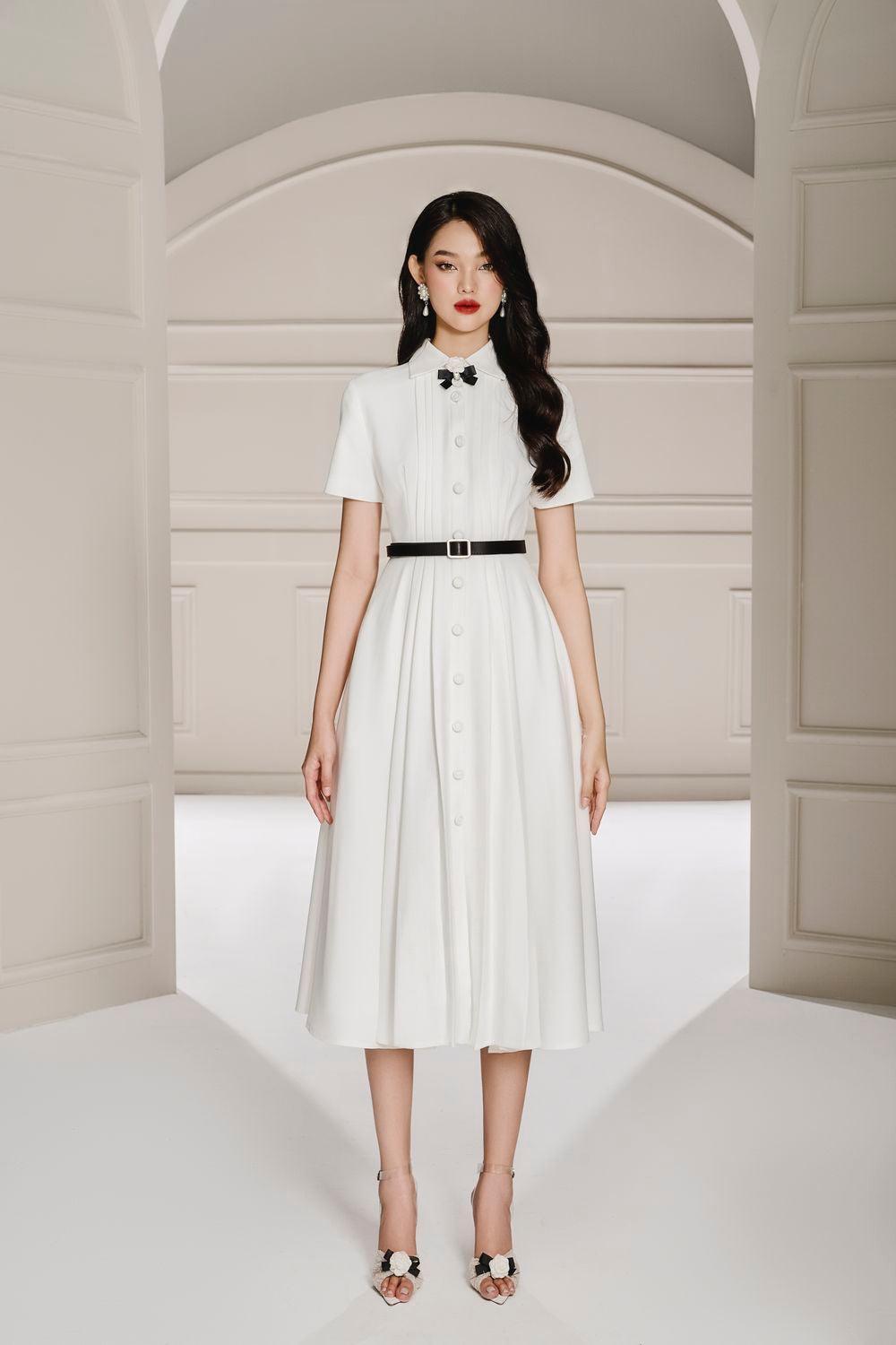 Women's Cookie A-Line Pleated Cotton Silk Midi Dress S/M/L/Customize White Mean Blvd Customize / White Women's Cookie A-Line Pleated Cotton Silk Midi Dress S/M/L/Customize White Mean Blvd Customize / White