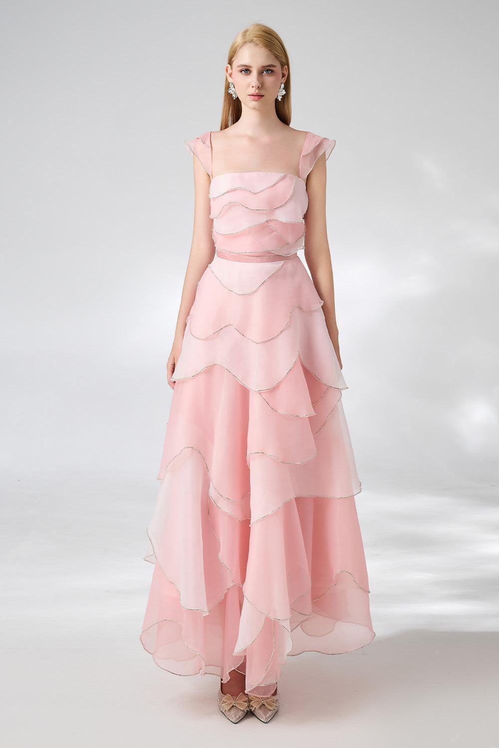 Copeland Layered Cap Sleeved Organza Ankle Length Dress - MEAN BLVD