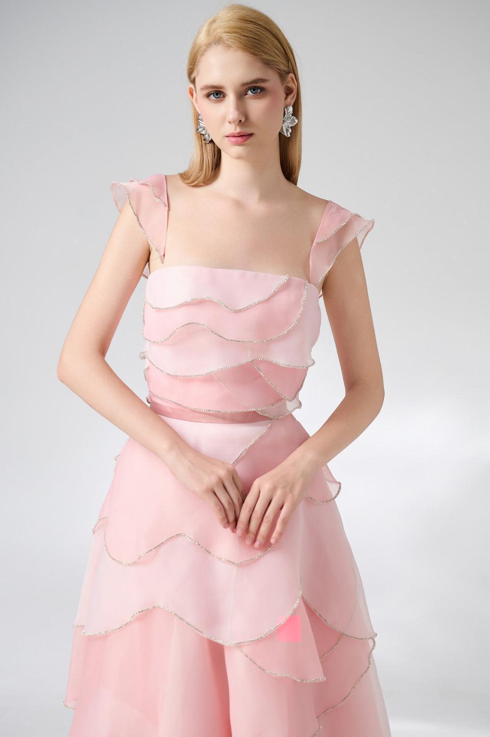 Copeland Layered Cap Sleeved Organza Ankle Length Dress - MEAN BLVD