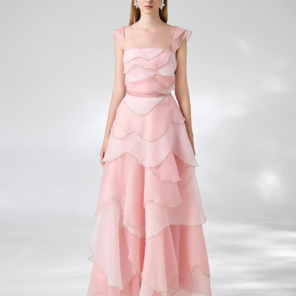 Copeland Layered Cap Sleeved Organza Ankle Length Dress - MEAN BLVD