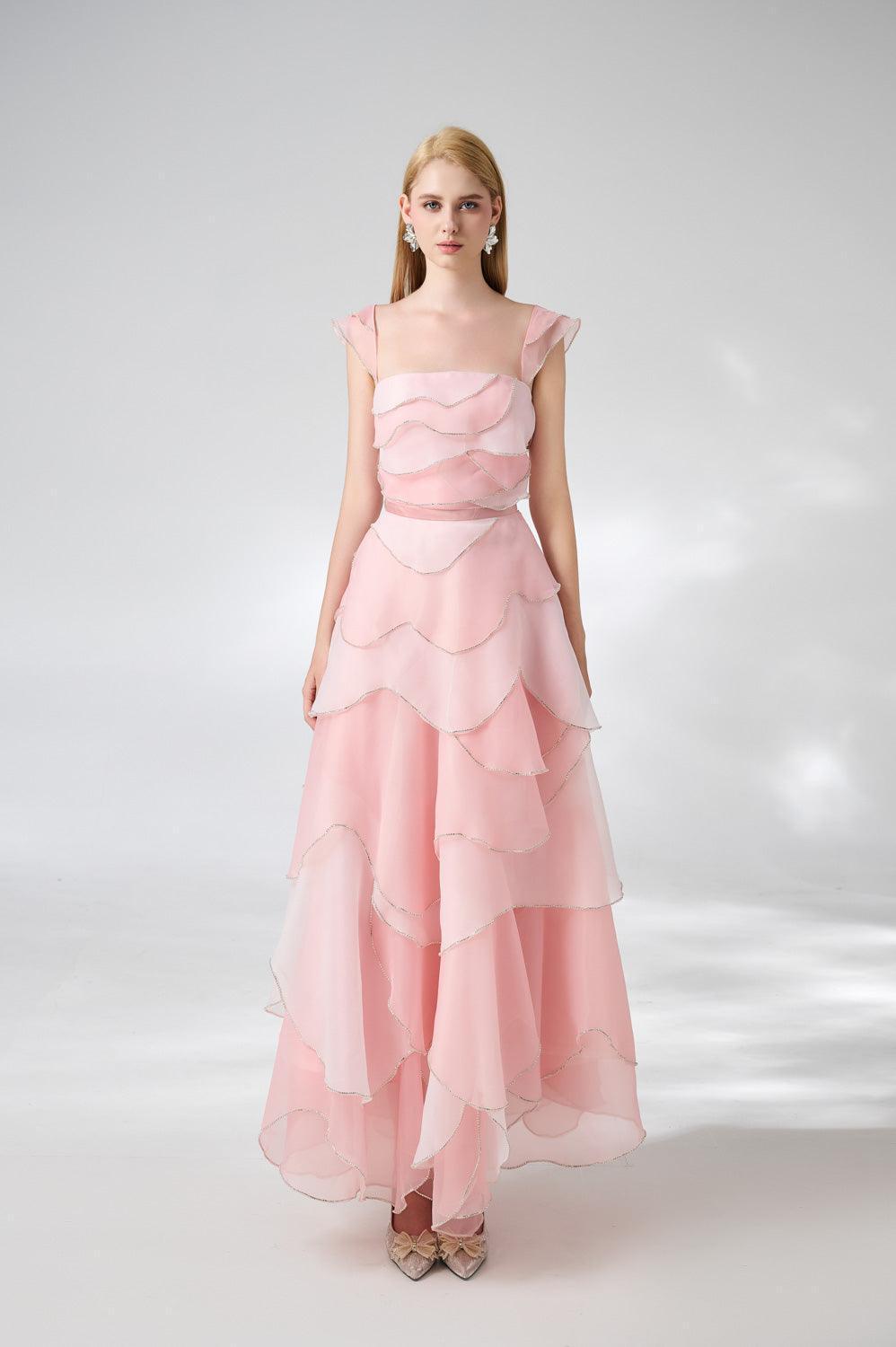 Copeland Layered Cap Sleeved Organza Ankle Length Dress - MEAN BLVD