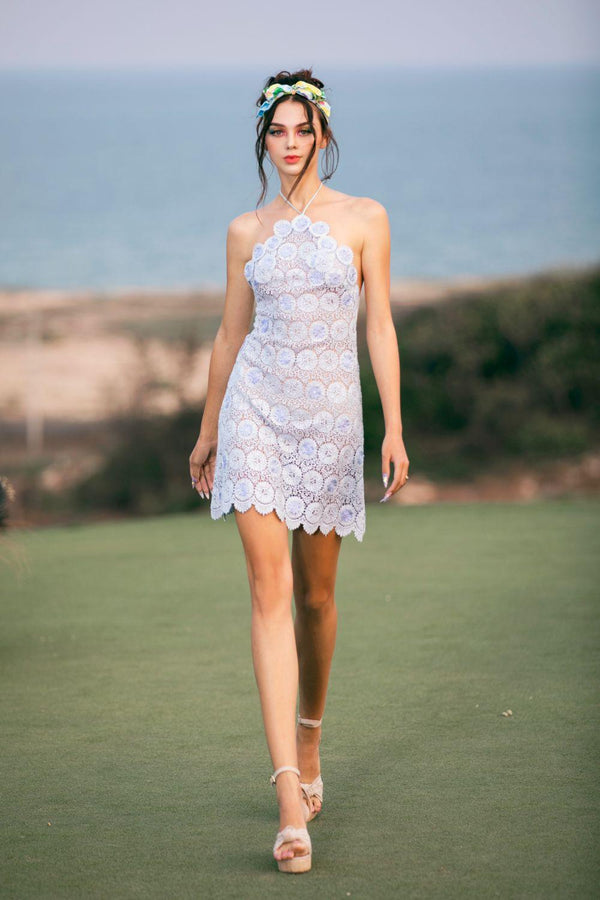 Cora Straight Halter Neck Lace Mini Dress - MEAN BLVD