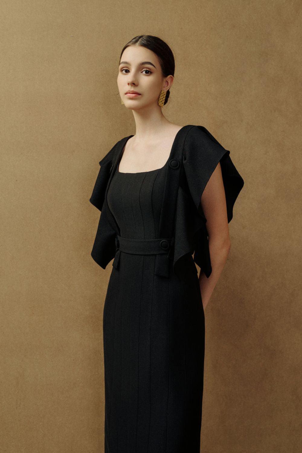 Coral Sheath Square Neck Crepe Midi Dress - MEAN BLVD