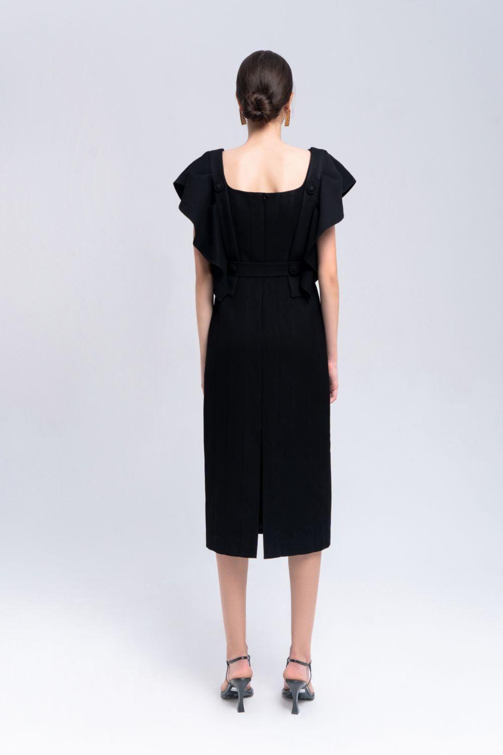 Coral Sheath Square Neck Crepe Midi Dress - MEAN BLVD