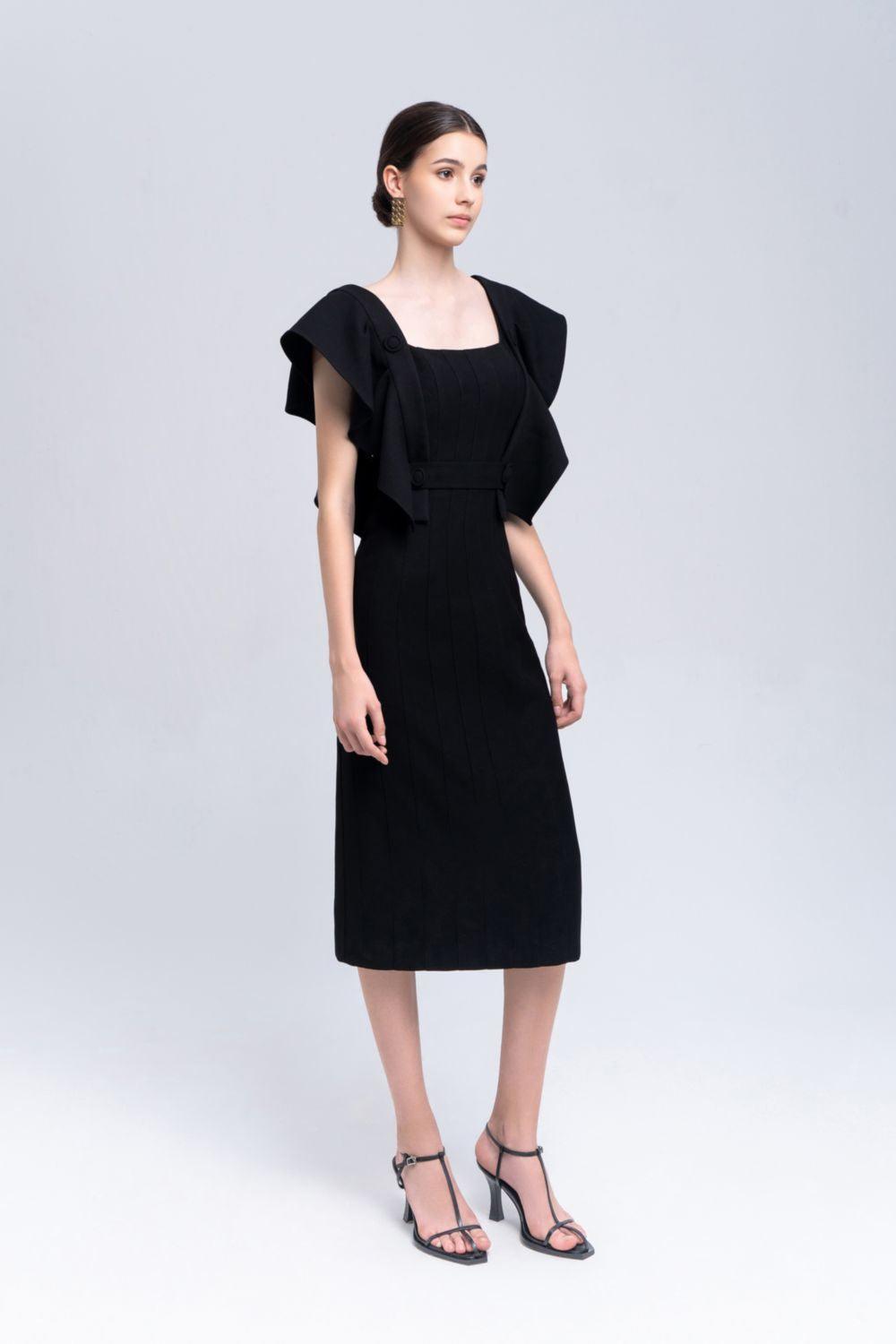 Coral Sheath Square Neck Crepe Midi Dress - MEAN BLVD