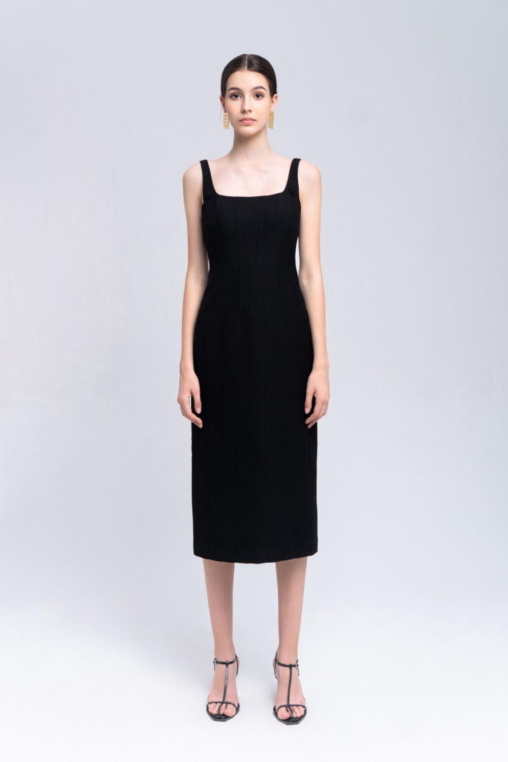 Coral Sheath Square Neck Crepe Midi Dress - MEAN BLVD