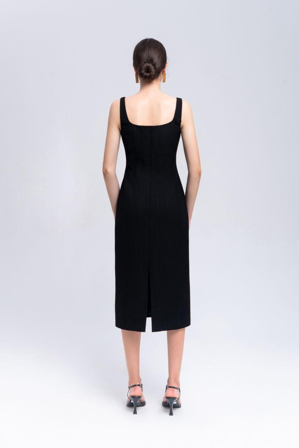 Coral Sheath Square Neck Crepe Midi Dress - MEAN BLVD