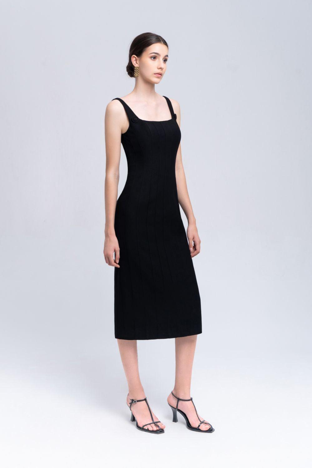 Coral Sheath Square Neck Crepe Midi Dress - MEAN BLVD