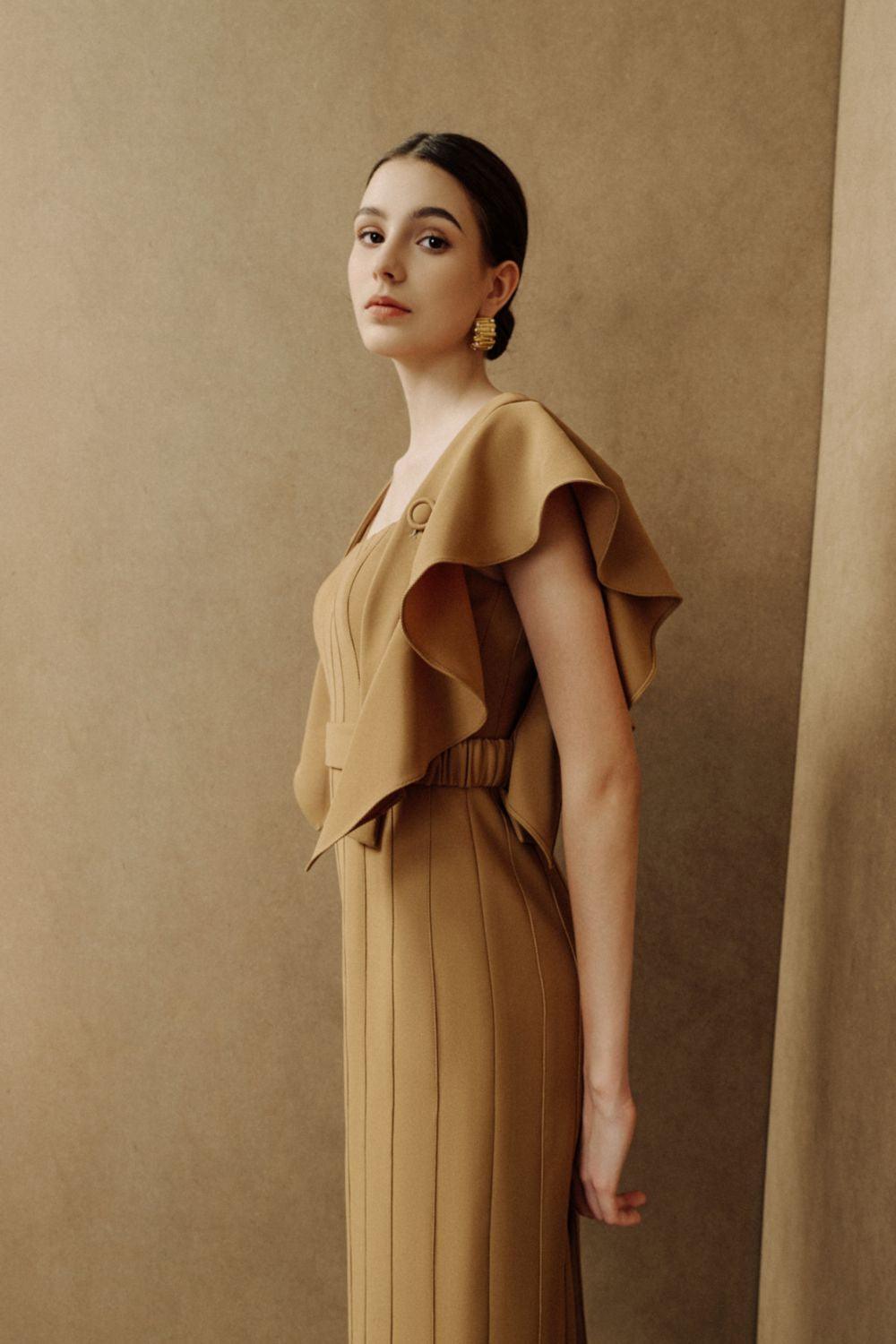 Coral Sheath Square Neck Crepe Midi Dress - MEAN BLVD