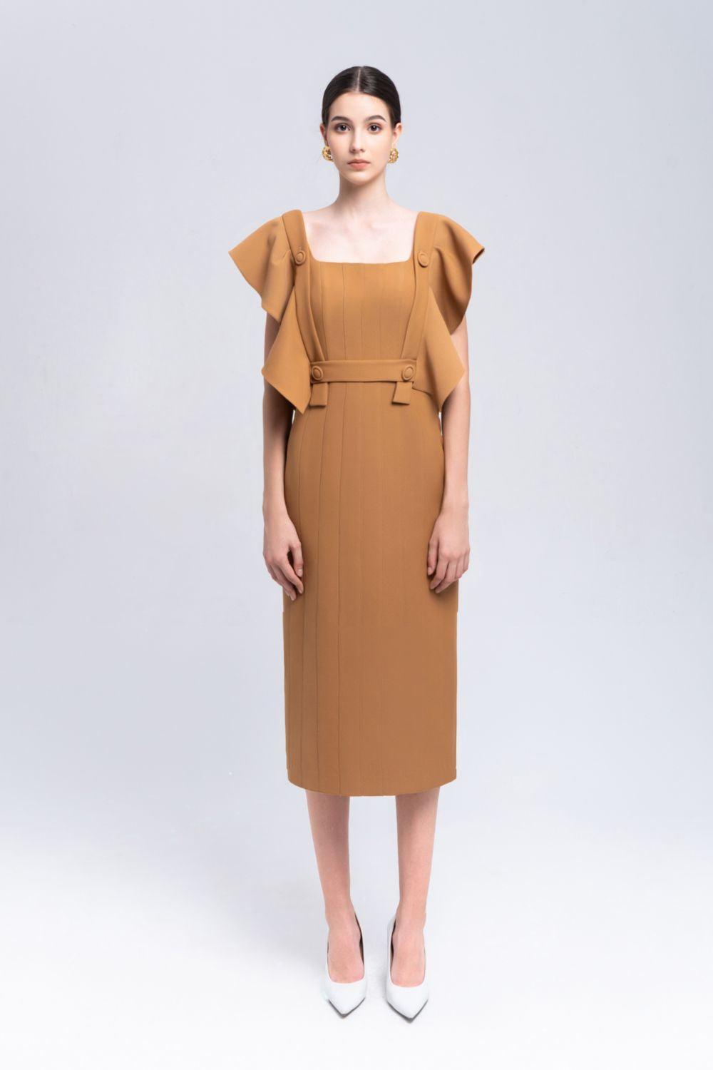 Women's Coral Sheath Square Neck Crepe Midi Dress S/M/L/XL Black/White/Brown MEAN BLVD Black / L Women's Coral Sheath Square Neck Crepe Midi Dress S/M/L/XL Black/White/Brown MEAN BLVD Black / L