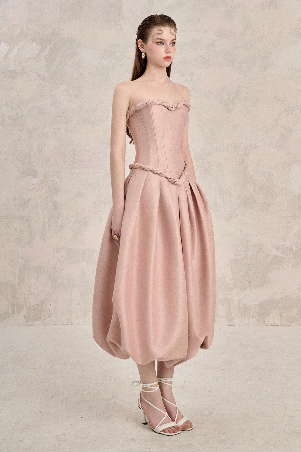 Women's Coralie Bubble/Balloon Semi-Heart Neck Taffeta Midi Dress XS/XS/S/M/L/XL/Customize Dust Pink MEAN BLVD Dust Pink / Customize Women's Coralie Bubble/Balloon Semi-Heart Neck Taffeta Midi Dress XS/XS/S/M/L/XL/Customize Dust Pink MEAN BLVD Dust Pink / Customize