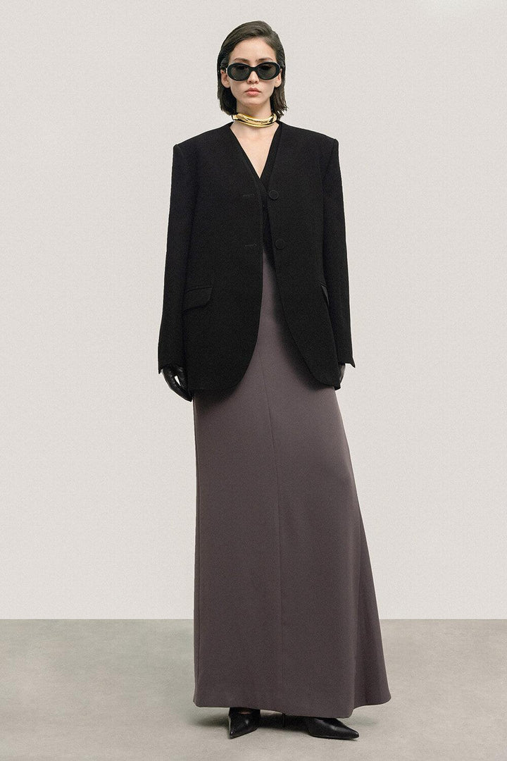 Cosima Straight Front Zipper Crepe Floor Length Skirt - MEAN BLVD