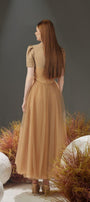 Cosmo Gathered V-Neck Mesh Taffeta Ankle Length Dress - MEAN BLVD