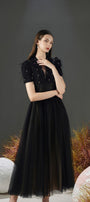 Cosmo Gathered V-Neck Mesh Taffeta Ankle Length Dress - MEAN BLVD