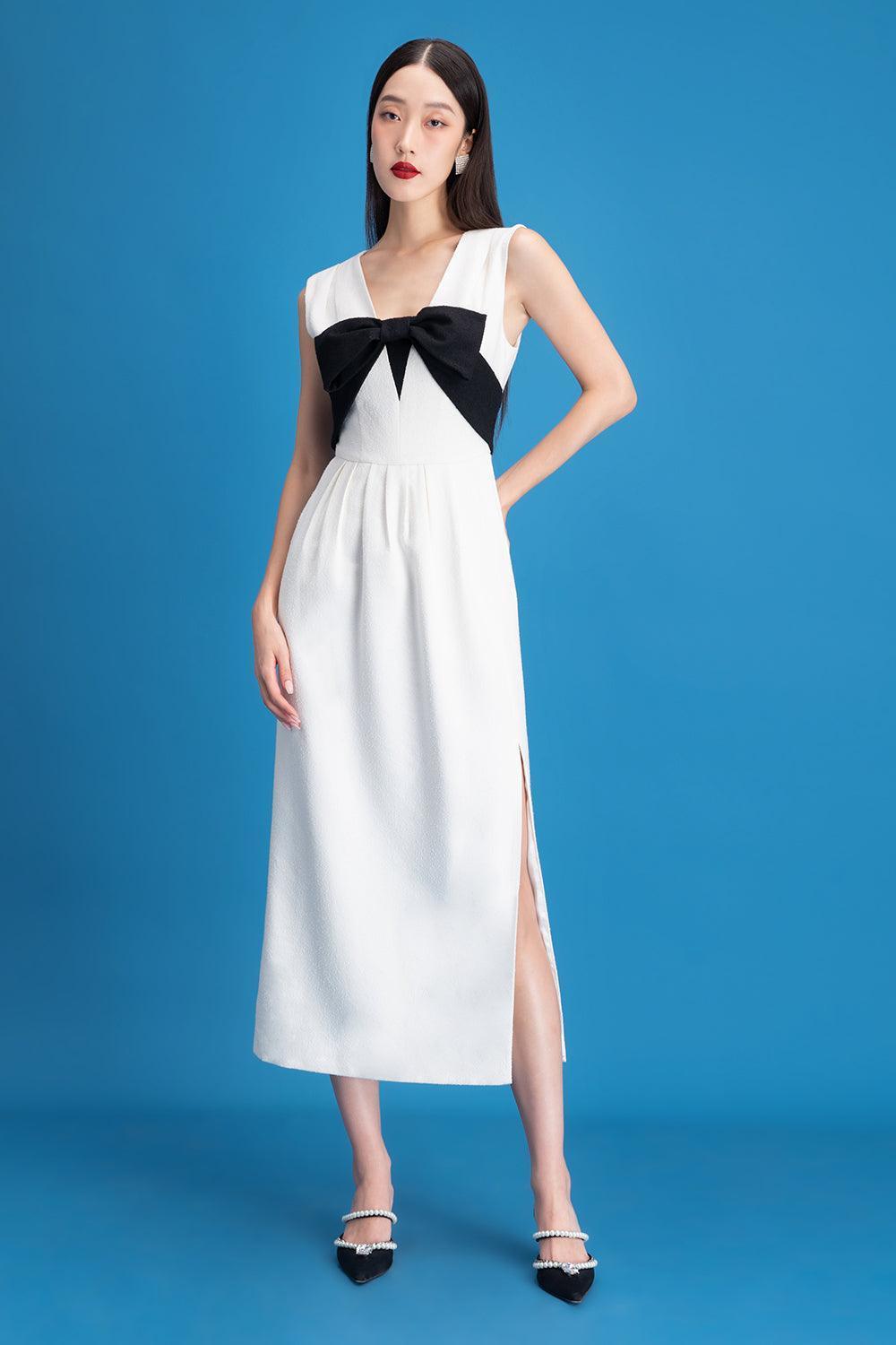 Cosy Sheath Side Slit Tweed Midi Dress - MEAN BLVD