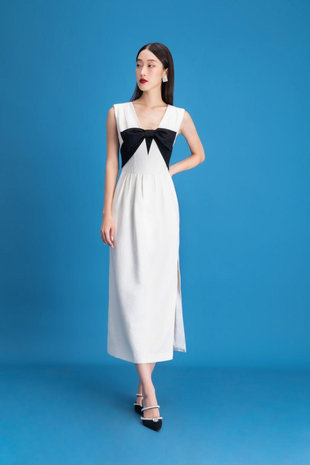Women's Cosy Sheath Side Slit Tweed Midi Dress S/M/L White MEAN BLVD White / L Women's Cosy Sheath Side Slit Tweed Midi Dress S/M/L White MEAN BLVD White / L