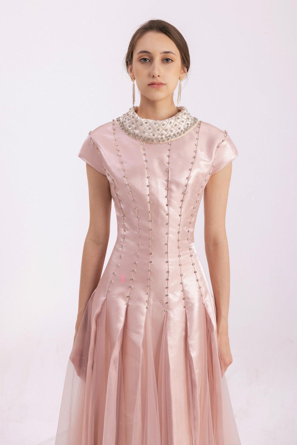 Crane Gored Stone Mesh Silk Floor Length Dress - MEAN BLVD