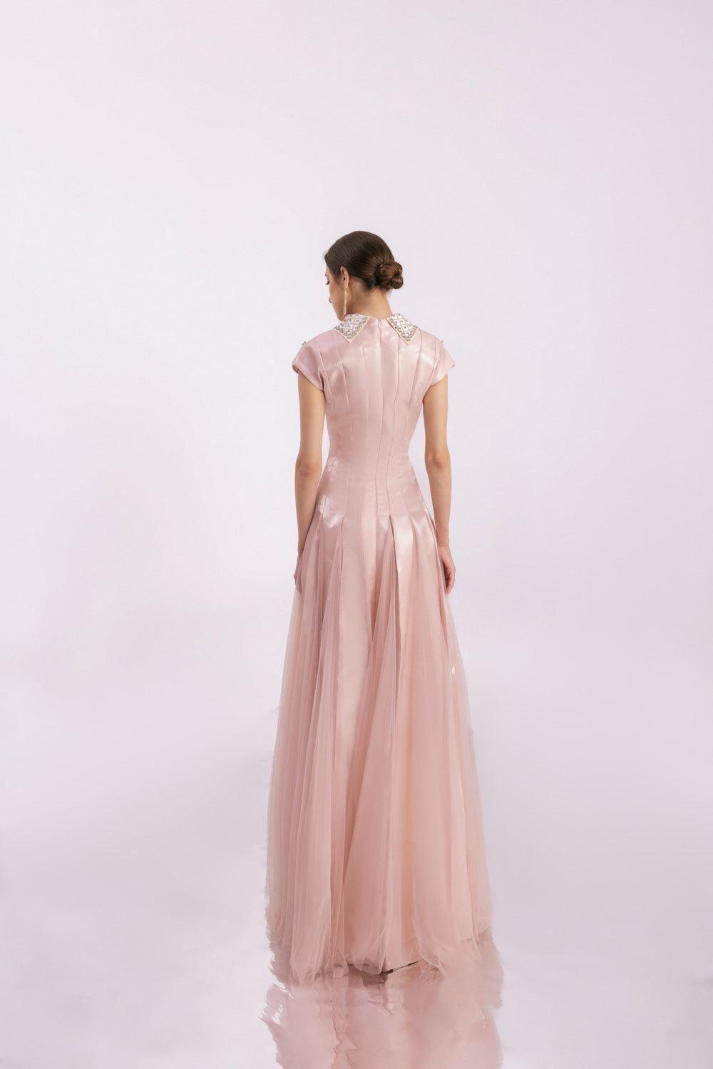 Crane Gored Stone Mesh Silk Floor Length Dress - MEAN BLVD