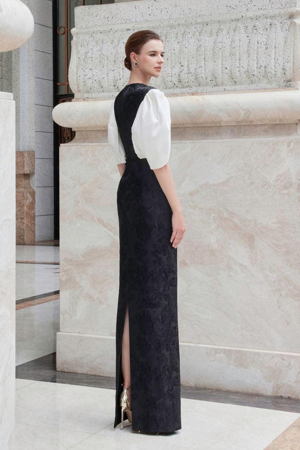 Crimson Sheath Round Neck Jacquard Floor Length Dress - MEAN BLVD