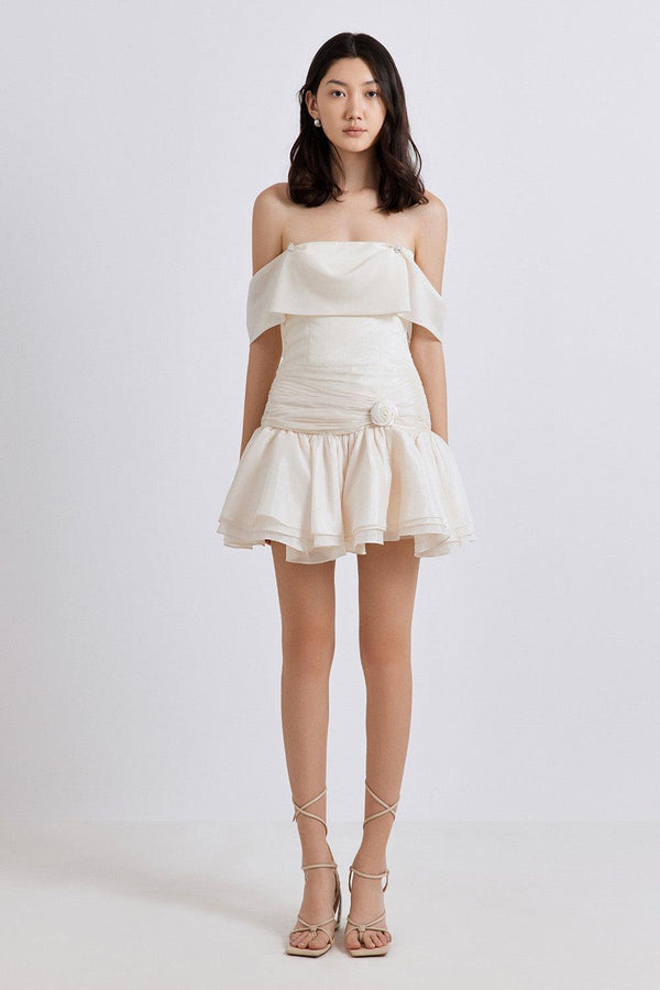 Crissi Drop Waist Off-Shoulder Silk Mini Dress - MEAN BLVD